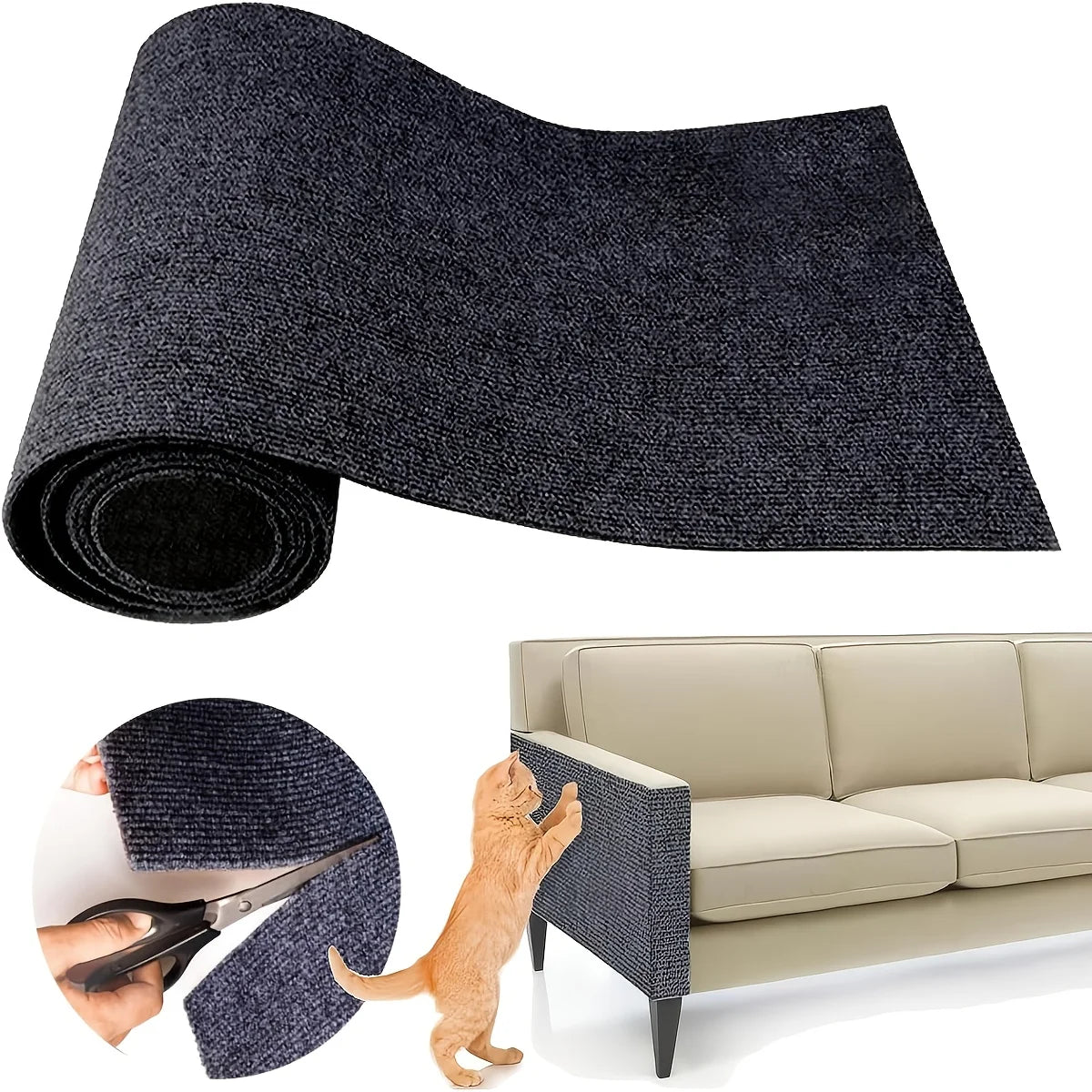 1 Piece of Self-Adhesive Cat Scratching Pad, Wear-Resistant Corner Pad, Multifunctional Self-Adhesive Carpet, Cat Climbing Frame, Cat Scratching Board, Stair Pad, Durable Furniture Protective Cover, Cuttable Sofa, Chair and C