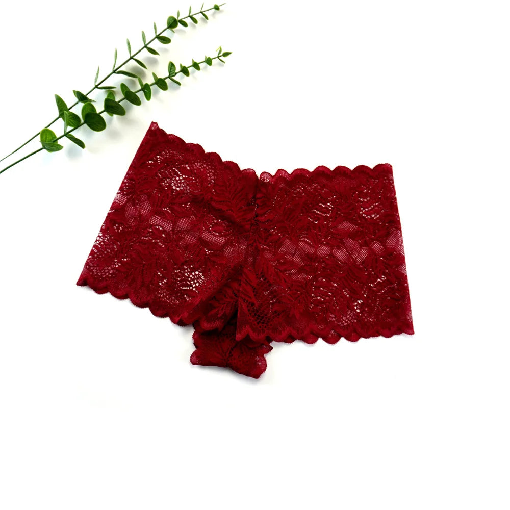 NEW Arrivals S-XL 3pcs Sexy Women Boyshorts Panties Plus Size Full Lace Boxer Seamless Mid Waist Transparent Mesh Shorts Female Underpants