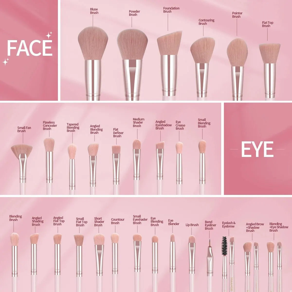 MAANGE 40PCS Professional Makeup Kit 30PCS Makeup Brush Wih Powder Puff Makeup Clean Sponge Concealer Blending Blush Eyeshadow