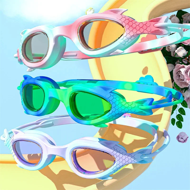 NEW 2PCS Set 4 Colors Children Kids 3-18 years old Swimming Goggles Waterproof Anti Fog High-Definition Small Frame Goggles Professional Training Kid's Swimming Goggles Caps Set