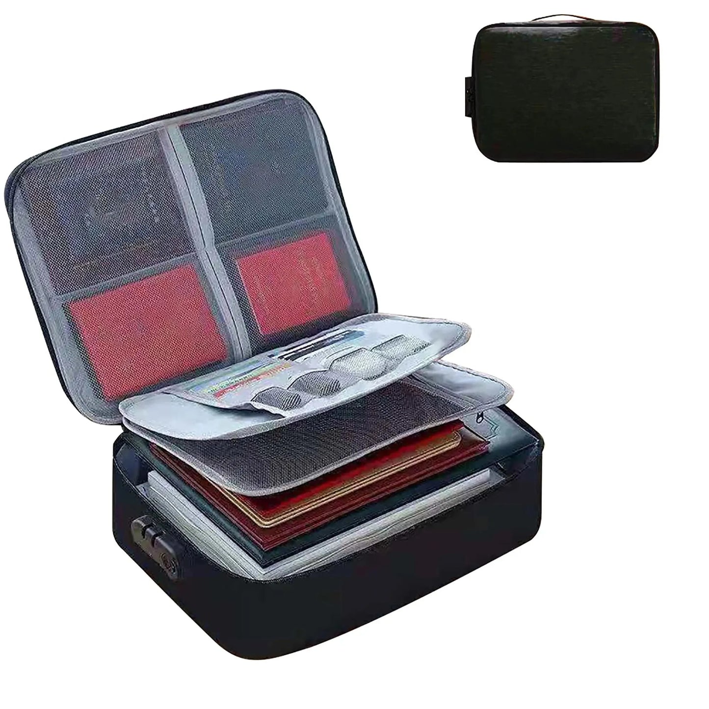 Black Document Organizer Briefcase 3-Layer Folder Holder Men's Women's Bag Cover Purse Passport Home Safe Functional File Storage Case