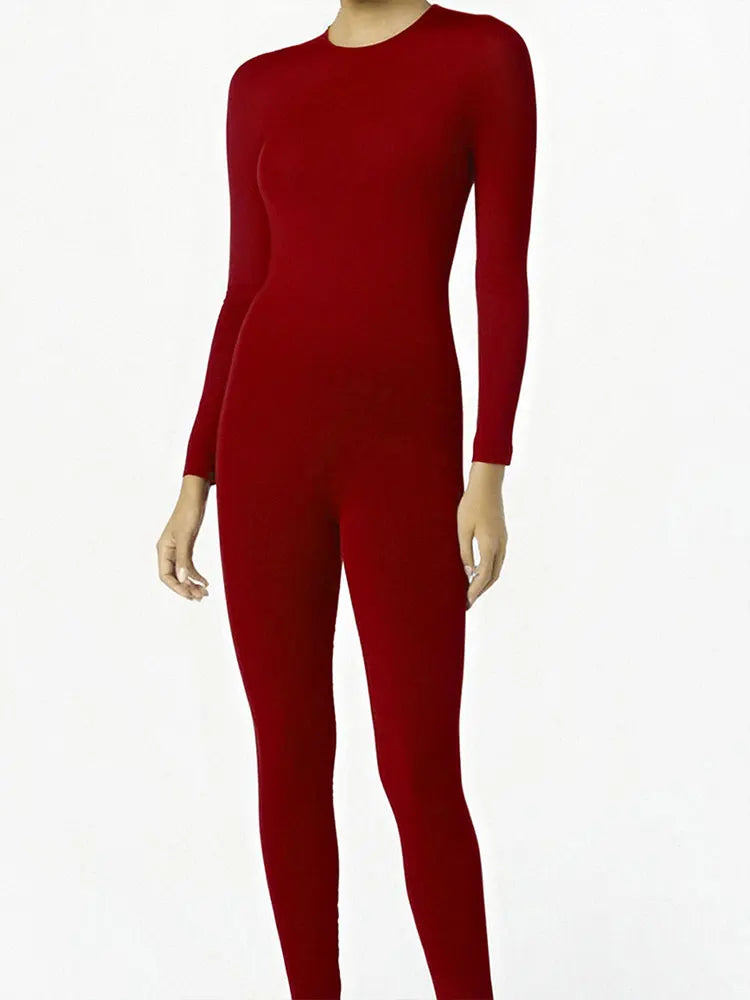 NEW Arrivals Autumn Black Jumpsuits For Women Streetwear Long Sleeve O-Neck Solid Bodycon Sexy Sporty Rompers Casual Skinny Fashion Overall Outdoor Hiking Sports Clothes