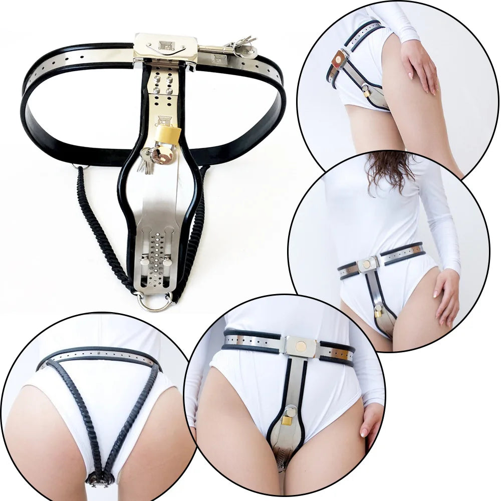 4 Colors Stainless Steel+Silicone Female Chastity Belt BDSM Bondage Harness Strap On Panties Chastity Lock Device Sex Toys For Woman Fetish Supplies