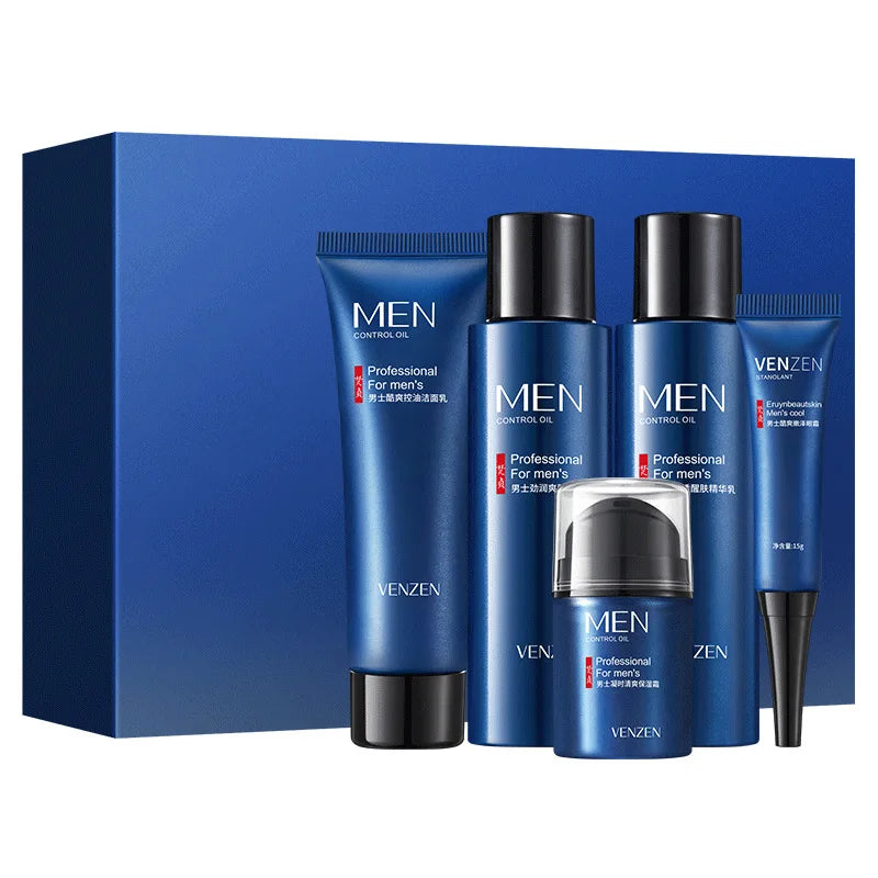 VENZEN Men's Skin Care Kit Face Cleaning Facial Cleanser Acne Treatment Blackhead Remover Hydrating Face Mask Men Skincare Set