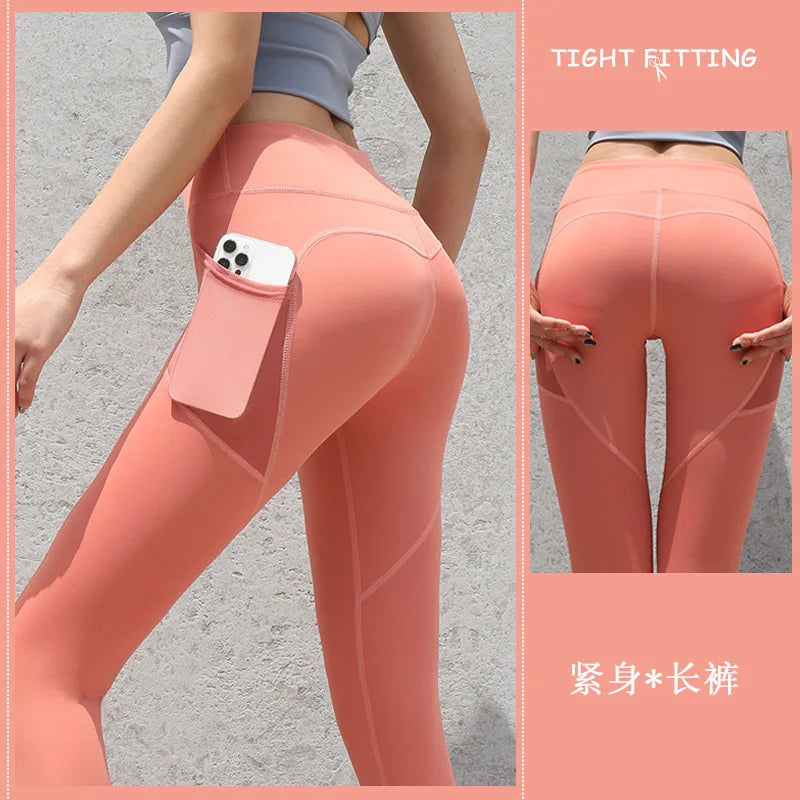 NEW Arrivals 8 Colors Yoga Pants With Pocket Women Leggings For Fitness Nylon High Waist Long Pants Women Hip Push UP Tights Women Gym Clothing