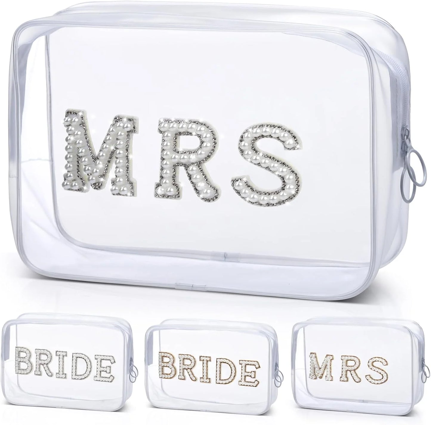 NEW Arrivals Bride Pearl Letter Clear Makeup Bag Bridal Shower Gifts MRS Cosmetic Bag Wedding Bachelorette Party Supplies Swim Waterproof Bags