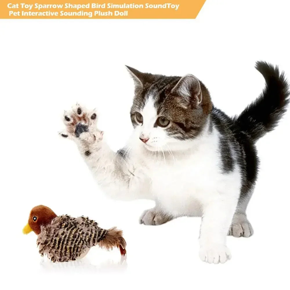 NEW Arrivals Interactive Cat Toys Electric Squeaky Simulation Bird Music Melody Chaser Bird Plush Cats Pets Teasing Toys with Feather Catnip Kitten Chirping Bird Toys Pets Supplies