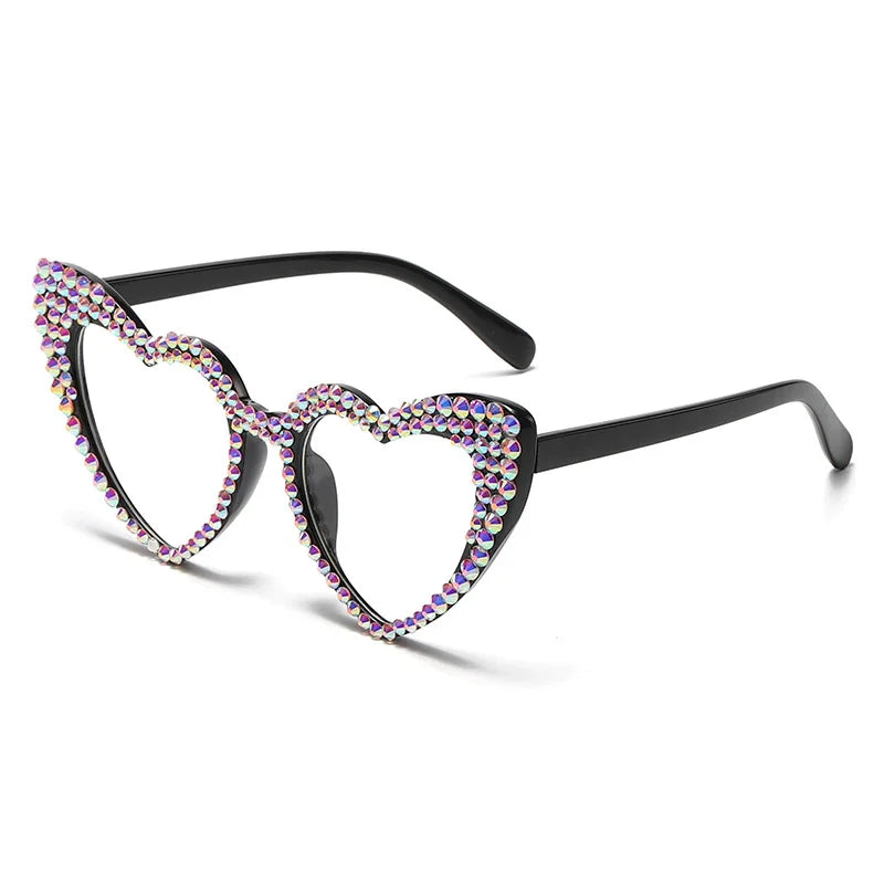 NEW Arrivals Women Luxury Diamond Frame Heart Shape Sunglasses Large Anti UV400 Sun Glasses for Ladies Wedding Guests Birthday Party New Year Party Eyewear Bachelorette Hen Party Accessories