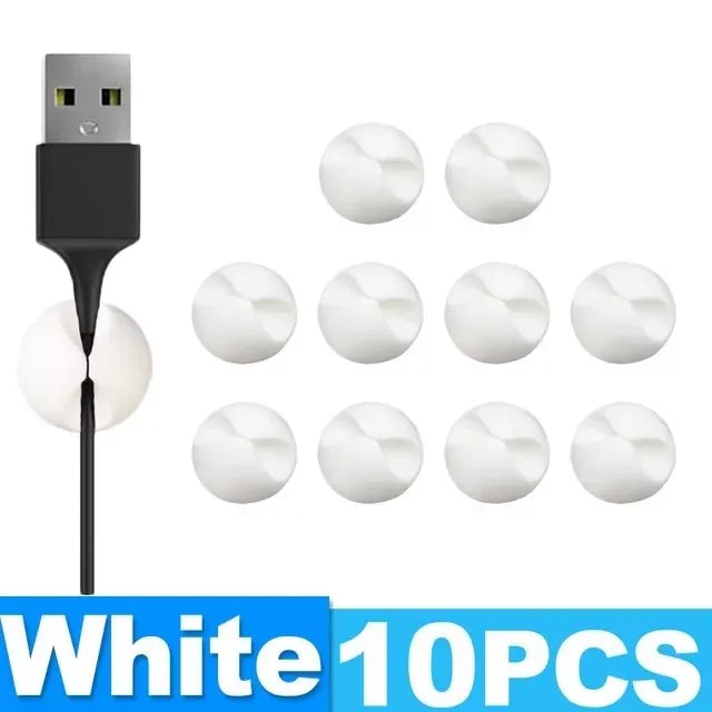 NEW Arrivals 30PCS Set White/Black Color Self-Adhesive Wire Fixer Cable Organizers Cable Holder Silicone Data Lines Desktop Management Compatible Clips Stickers HOME Office