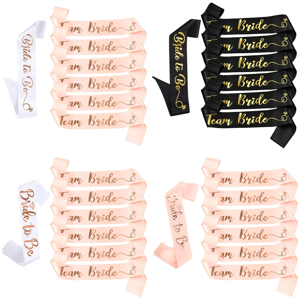 NEW Arrivals 6/7 PCS Set Team Bride Satin Sash Set White 7 Bride to Be Sash and 6 Silk Team Bride Sashes Bridal Shower Wedding Bachelorette Party Supplies
