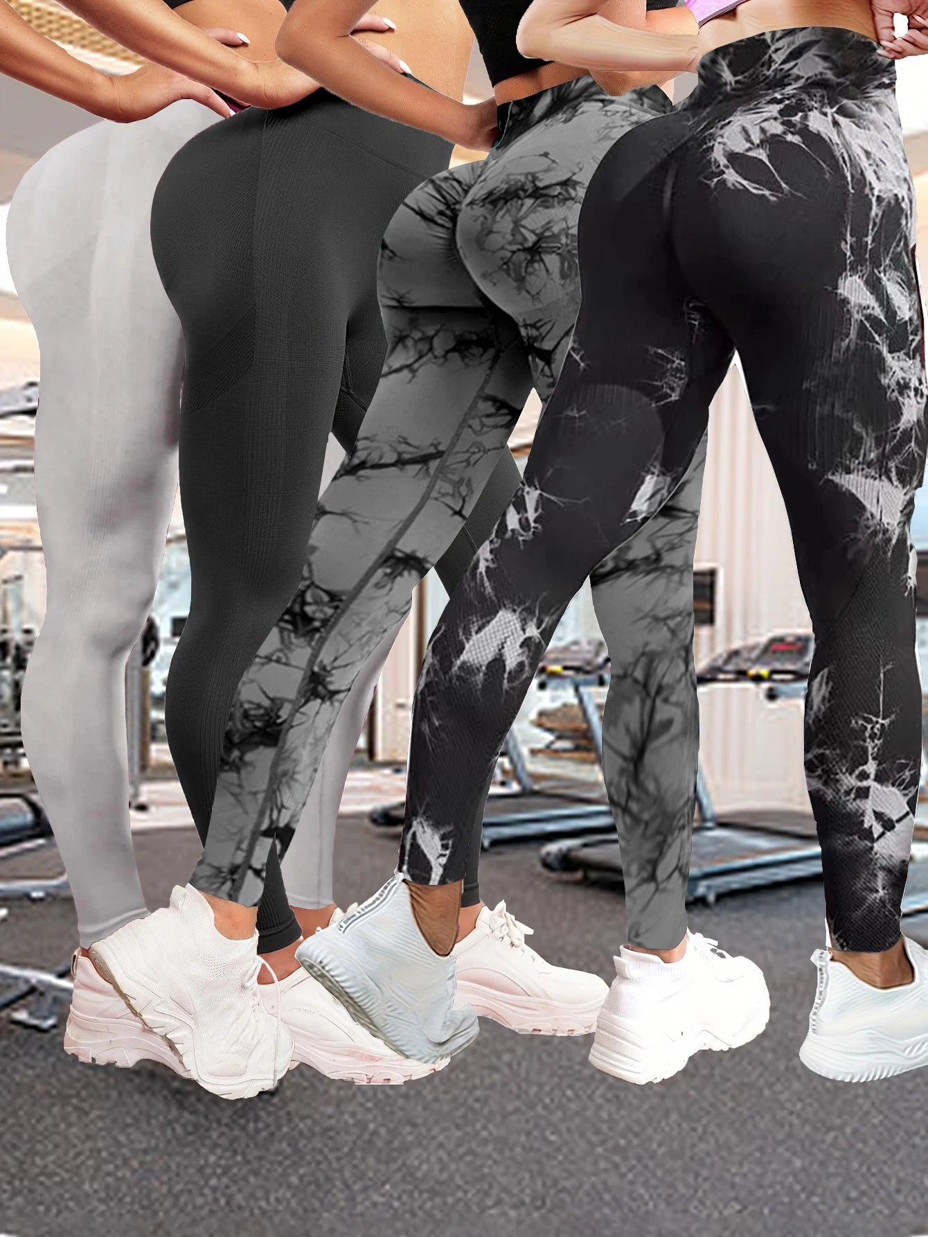 NEW Arrivals 4PCS Set Women's Fitness Sports Pants Tight Hip Lifting Tie Dye Yoga Pants Outdoor Running Gym Top Quality Leggings Girls Sports Apparel Accessories