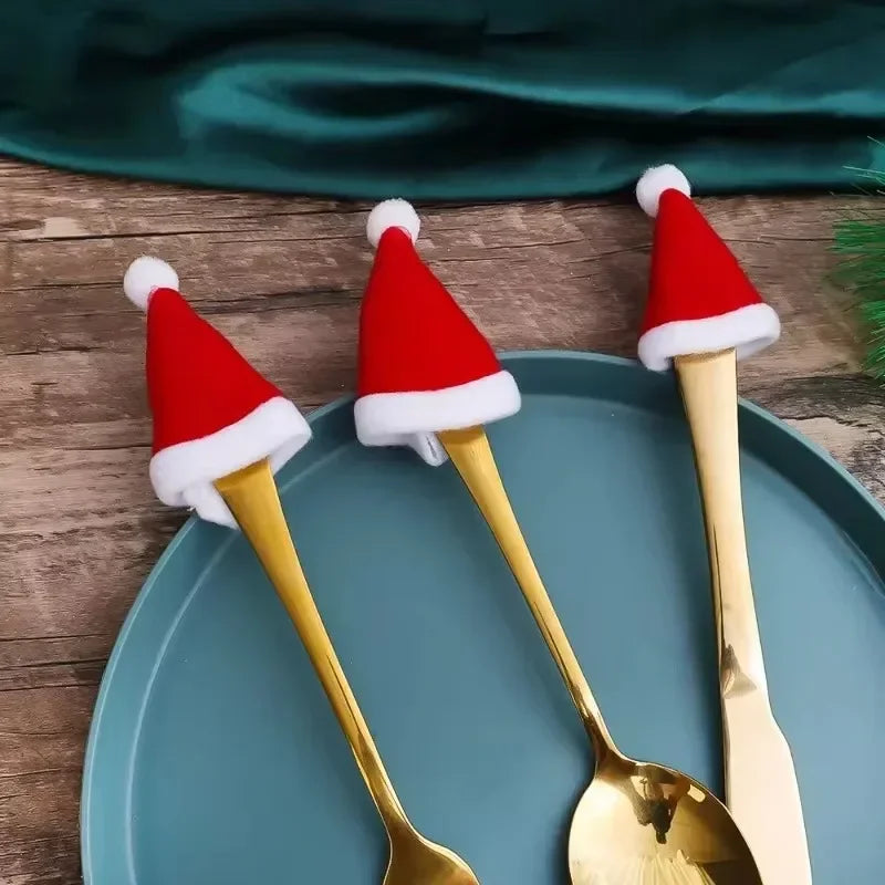 50-100-200PCS Set Mini Santa Claus Hats Wine Bottle Covers Lollipops Candy Caps Christmas Tableware Holder Bottles Bags Xmas New Year Party Decoration
