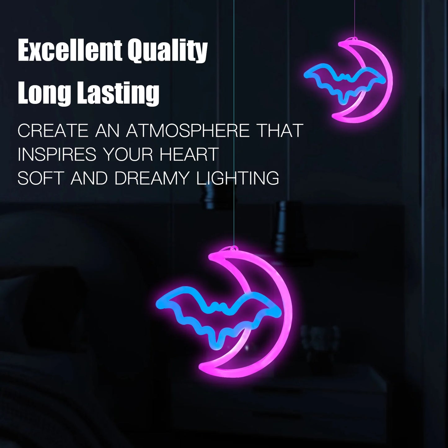 NEW Arrivals 1PC Moon Bat NEON Light, LED Wall Sign, Battery/USB Powered, for Bedroom, Party, Wedding, Birthday Game Room (Batteries Excluded) Home Romantic Decoration Accessories