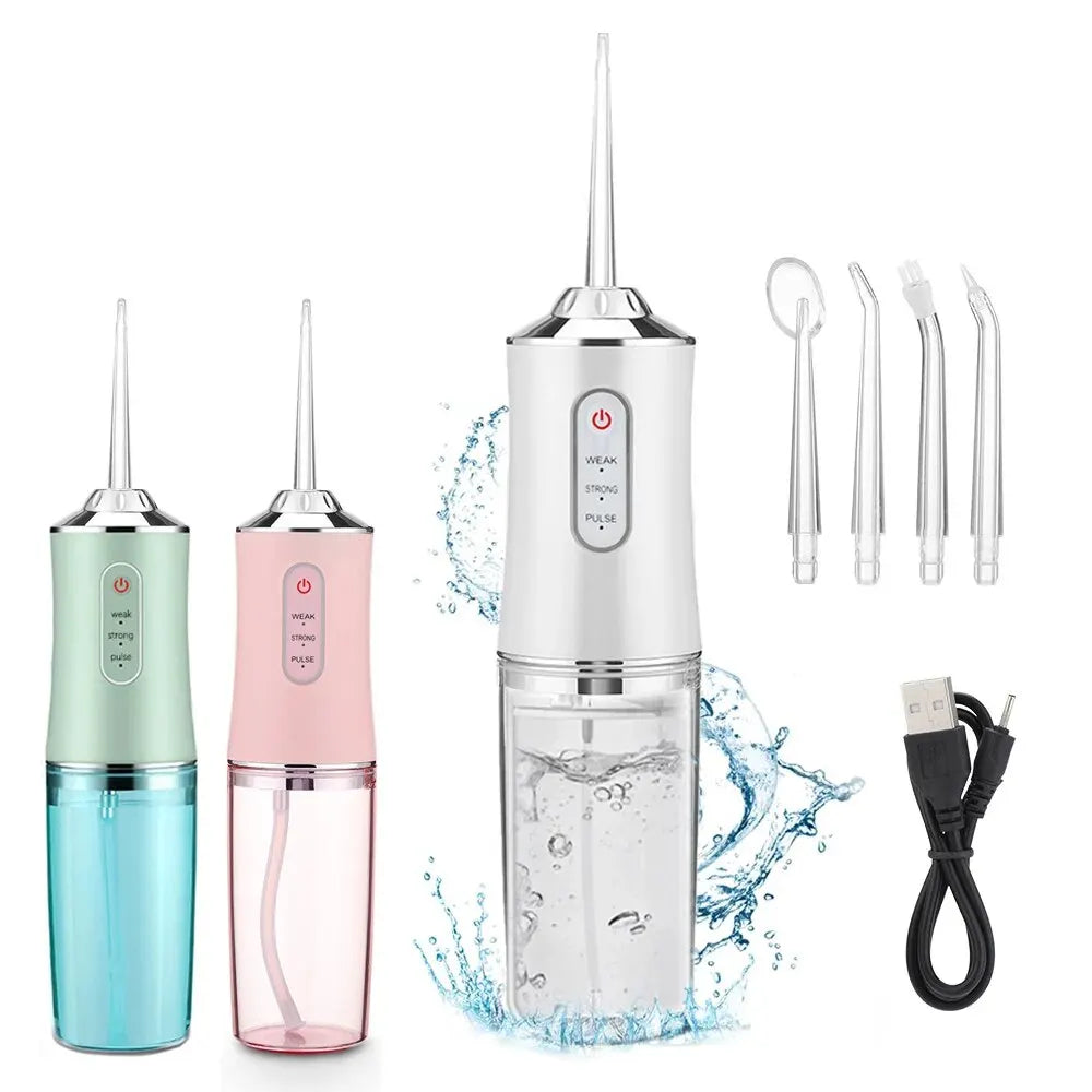 Dental Floss, Portable Cordless Oral Irrigator Cleaning 3 Modes, Waterproof Rechargeable Dental Cleaner, with 4 Nozzles