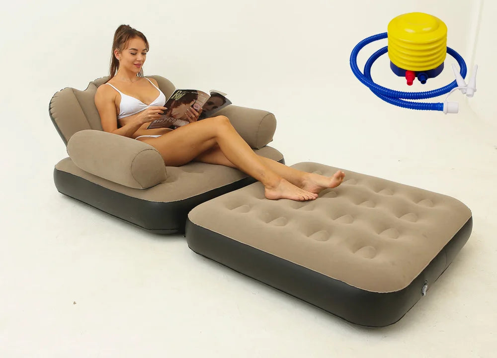 Low-Price Sales are Limited NEW Arrivals Inflatable Leisure Bean Bag Sofa, Lazy Couch Bag Chair Outdoor Camping Folding Lounger Bed Puff Up Seat, Pouf Bag, Tatami with Footstool Home Furniture Supplies