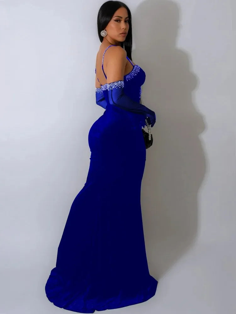 New Arrivals Velvet Rhinestones African Dresses For Women Femme Dashiki Africa Maxi Dress African Clothes Dashiki Ankara Dresses Ladies Luxury Fashion Clothing Supplies