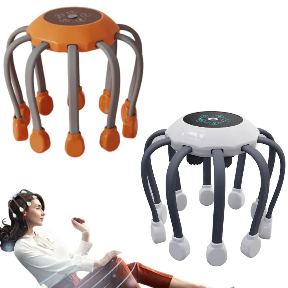 NEW Arrivals 3 Colors Electric Octopus Claw Eight Claw Massager Stress Relief USB Charging Scalp Massager Therapeutic Hands Free Electric Head Massager Health Care Supplies
