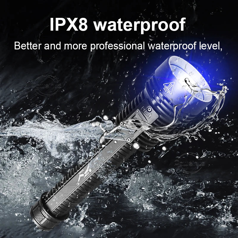 NEW Arrivals Top Quality 600000LM LED Scuba Dive Flashlight Super Bright Professional Diving 500M Underwater Lantern IPX8 Waterproof Fishing Flash Light Water Sports Supplies