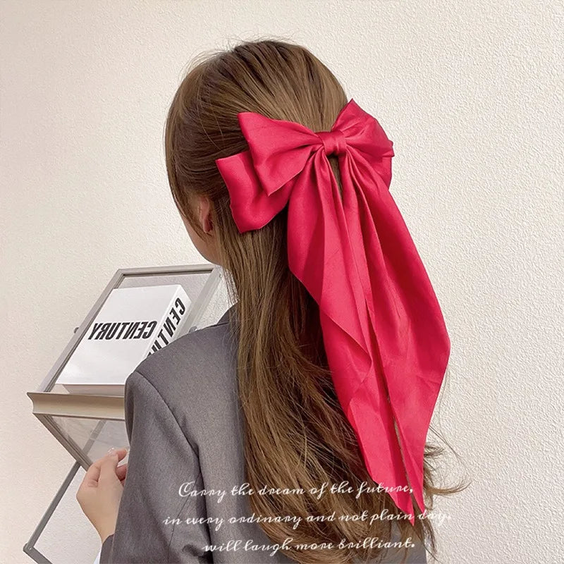 11 Solid Color Satin Ribbon Big Bows Hairpin Spring Clips Hair Accessories for Women Girls Trendy Korean Summer Headwear