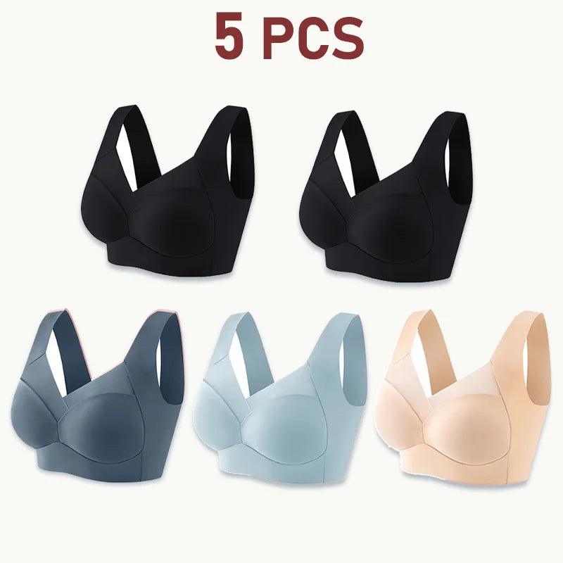 NEW Arrivals 5PCS Set Women Lace Sport Bras Plus Size Seamless Bra Bralette Backless Lady Brassiere Vest Female Gather Shock-Proof Wireless L-3XL