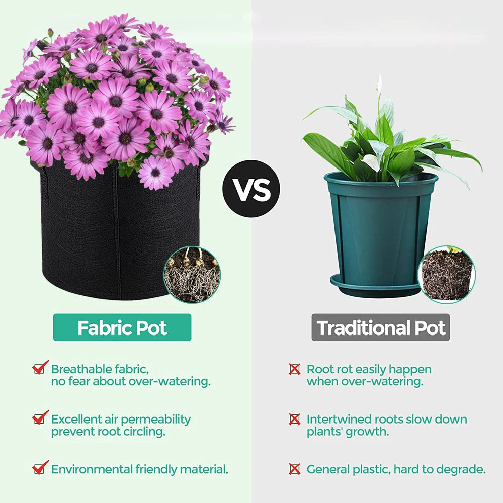 3-5Pcs Vegetable/Flower/Plant Grow Bags 3/4/5/7/10 Gallon, Thickened Non-Woven Grow Bags, Aeration Fabric Pots with Handles