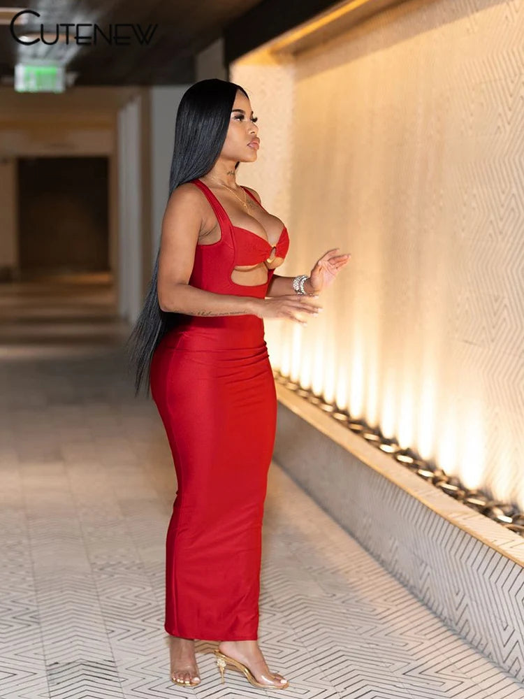Low-Price Sales are Limited NEW Solid Elegant Women Maxi Dress Classic Elegant Hollow Out Backless Sleeveless Sheath Female Simple Sexy Frock Evening Beach Nightclub Party Dress Girls Ladies Sexy Fashion Clothing Supplies