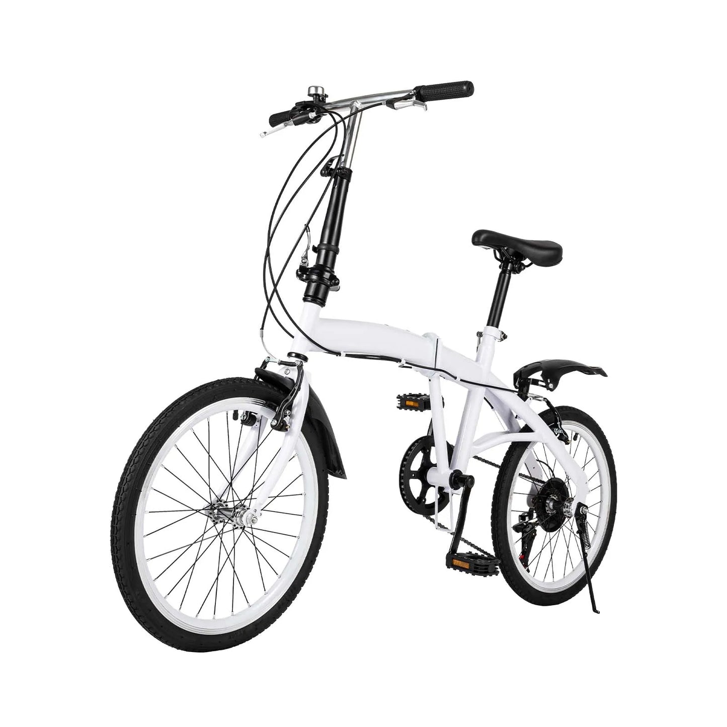 NEW Arrivals White Folding Bike Foldable City Bike for Adult 20" Commute Bicycle 6Speed Gears Multi-speed Transmission Anti-slip Armrest