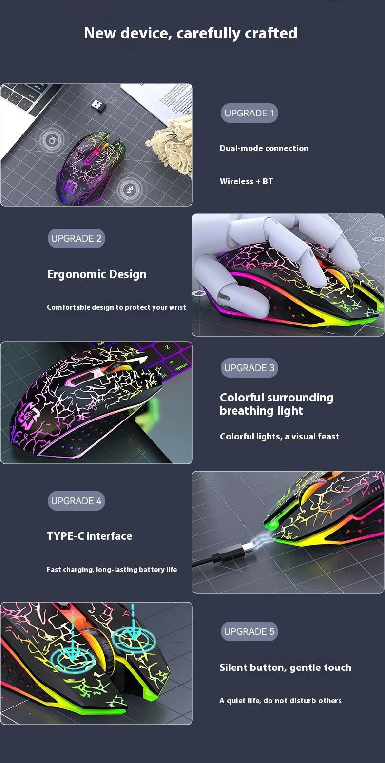 NEW Arrivals 2.4G Bluetooth Wireless Mouse Gaming Mouse Silent Mouse Rechargeable Mouse 800-1200-1600 DPI Mouse Mice for PC Laptop Mac Book Electronic Accessories