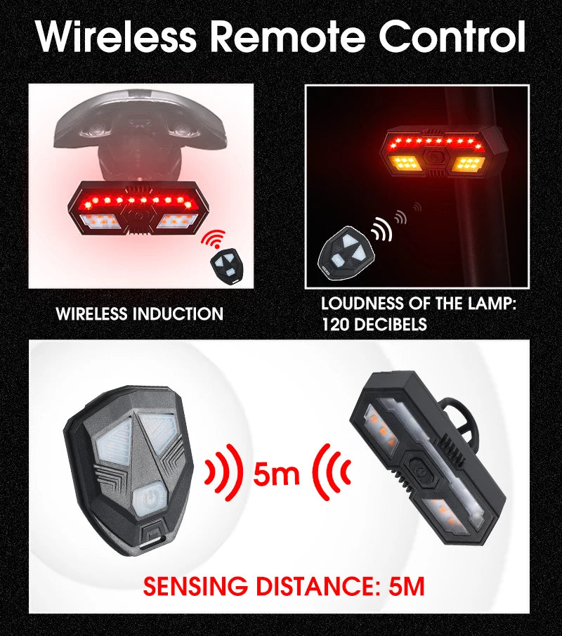 NEW Bicycle Rear Light USB Rechargeable Wireless Waterproof MTB Remote Control Safety Turn Signal Bike Beep Taillights Bicycle Lighting Accessories Sports Supplies