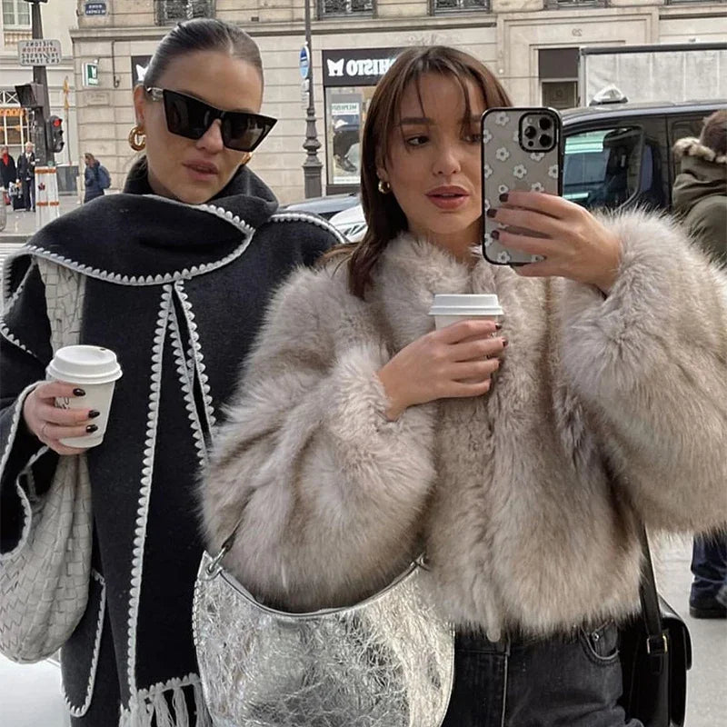 Low-Price Sales are Limited NEW Gray/Black S-2XL Iconic Street Fashion Week Luxury Brand Winter Warm Snow Outerwear Cropped Faux Fur Coat Women Evening Nightclub Coats Fluffy Short Fur Jacket Ladies Girls Luxury Fashion Cloth