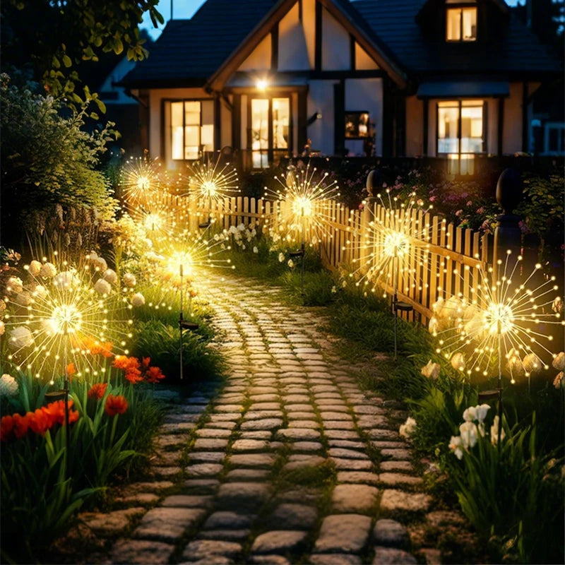 NEW Arrivals 2PCS Set 420 LED Solar Garden Firework Lights Outdoor Decor Street Solar Lamp for Pathway Patio Lawn Yard