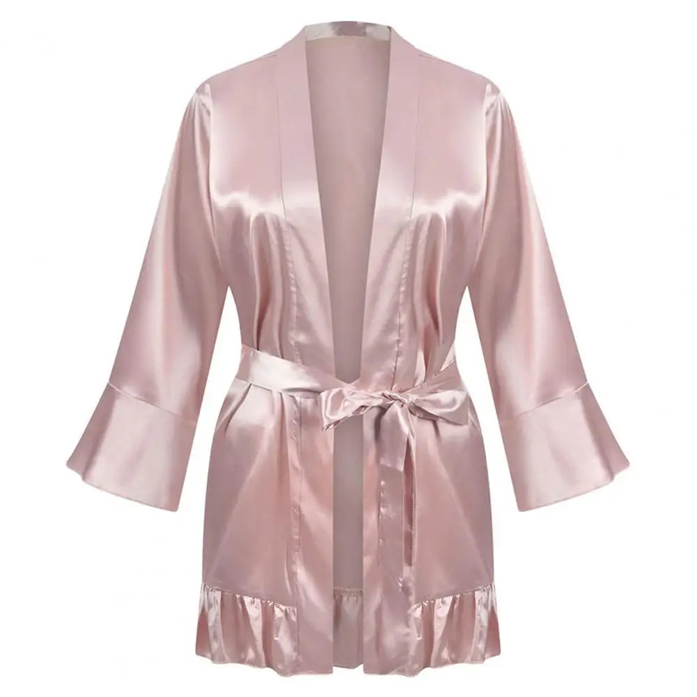 NEW Arrivals M-3XL Plus Size Women Luxury 5 Colors Sleeping Robes Silky Sleepwear Ruffle Lace Up Lady Sleeping Gown Smooth Surface Women Sexy Nightdress Sleeping Clothes