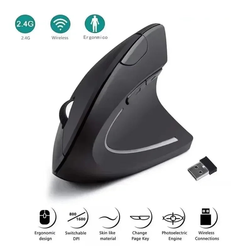 NEW Arrivals Vertical Mouse Ergonomic 2.4GHz Wireless Optical Mice 3 Adjustable DPI 800/1200/1600 6 Buttons for Laptop PC Computer Desktop