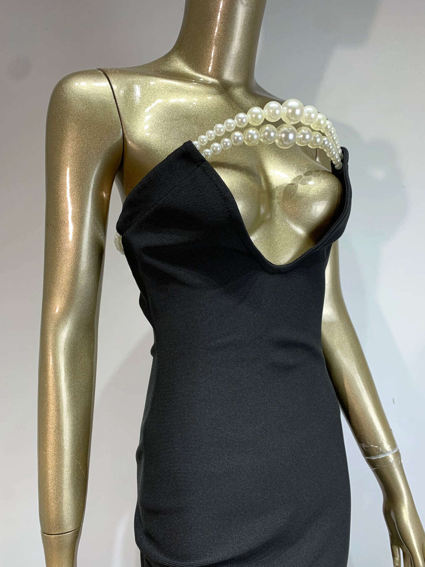 BRAND NEW UK Size Women Luxury Celebrity Red Carpet Sexy Strapless Backless Pearl Black Maxi Long Bodycon Bandage Dress Elegant Evening Wedding Guest Night Club Party Outfit