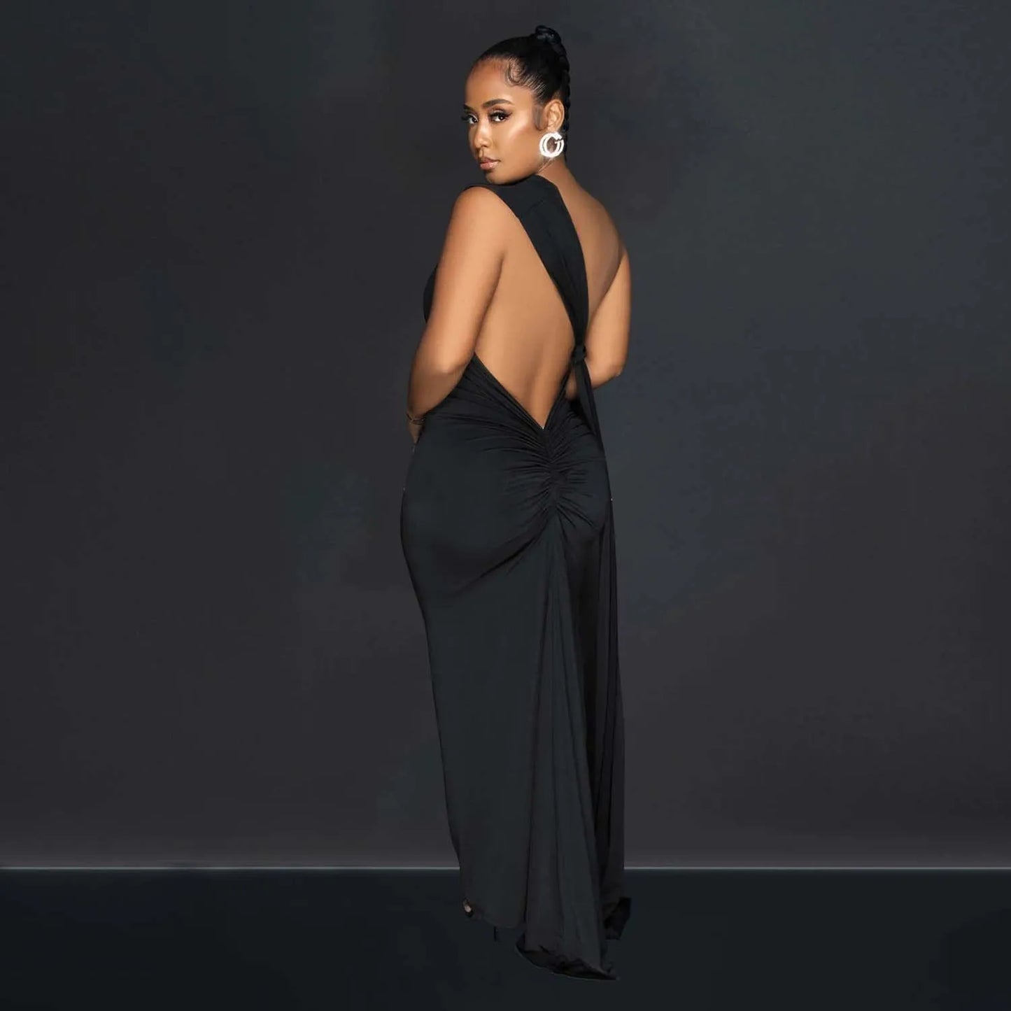 NEW S-2XL 4 Colors Women One Shoulder Sleeveless Roll Splicing Ruched Backless Maxi Dress Vestidos Sexy Clubwear Party Evening Dresses