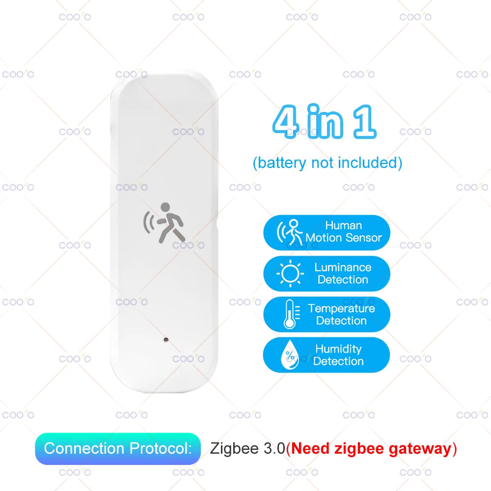 NEW TUYA App 10G 4 in 1 Set Human Motion Sensor Zigbee MmWave Radar Detector with Luminance Temperature Humidity Sensor Replace PIR Sensor Home Office Security Supplies