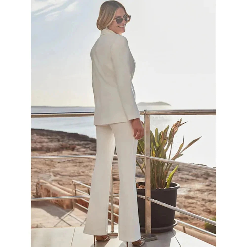 NEW Arrivals 2PCS Set S-6XL Plus Size Slim Women's Suit Set Elegant White One Button Jacket Long Straight Pants Sets Business Office Banquet Wedding Female Ladies Luxury Fashion Clothing