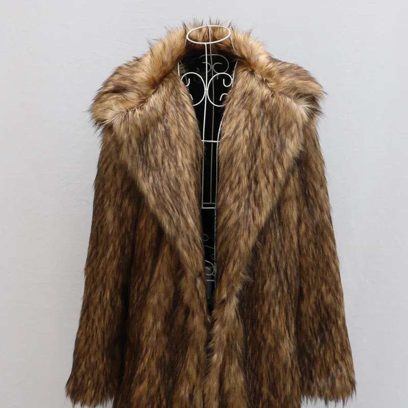 S-6XL NEW HOT SALE Italian Style Luxury Men Autumn Winter Thick Maxi Faux Fox Fur Coat Jacket Long Sleeve Warm Black Parkas Furry Shaggy Outerwear Snow Clothes Gift for Husband Boyfriend Lover Men Luxury Fashion Clothing Sup