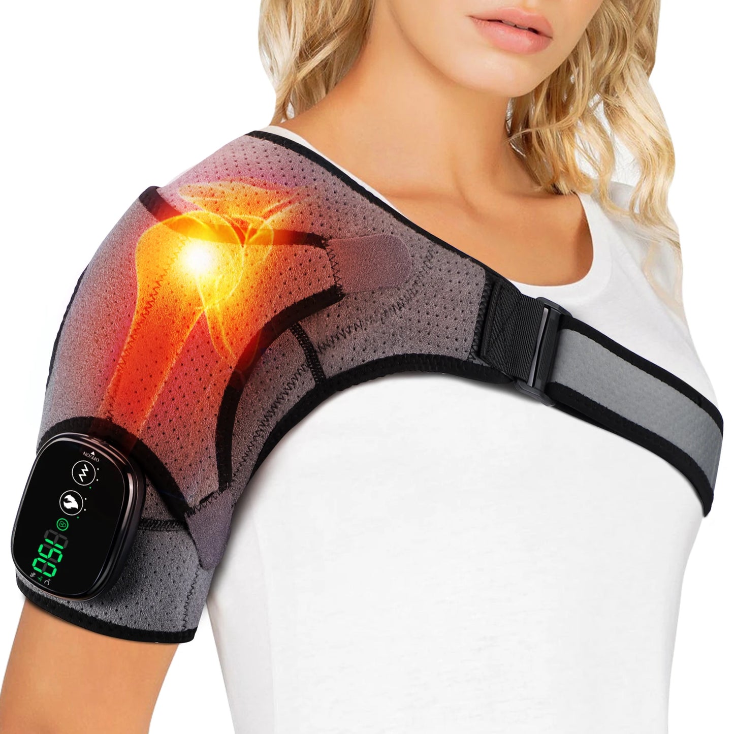 NEW Arrivals Black/Gray Color Electric Heating Shoulder- Knee Massage Brace Belt Thermal Vibrator Shoulder Temperature Massage Support Pad Sports Pain Relief Instrument Health Care Supplies