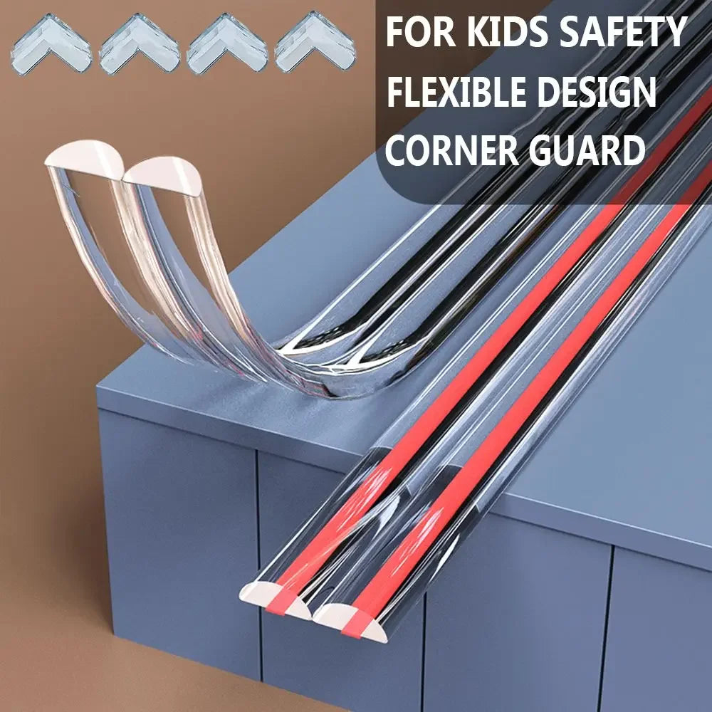 NEW Arrivals 3M Tape + 4PCS Corner Guards Set Table Edge Guard Furniture Corner Protector Strip Self Adhesive Transparent Kids Collision Proof Soft Bumper Baby Safety