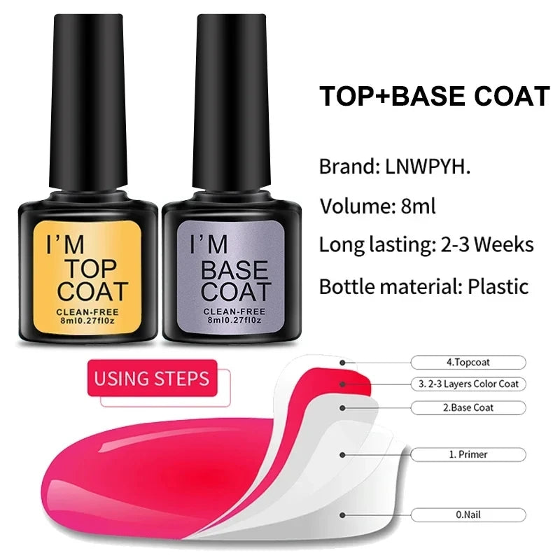 NEW Arrivals 4 PCS Set Top Coat And Base Coat Clear Gel Nail Polish Kit Semi Permanent Nail Art Manicure Soak Off LED UV Gel Varnishes Set Manicure Pedicure Accessories Nail Care Tools Cosmetics Supplies