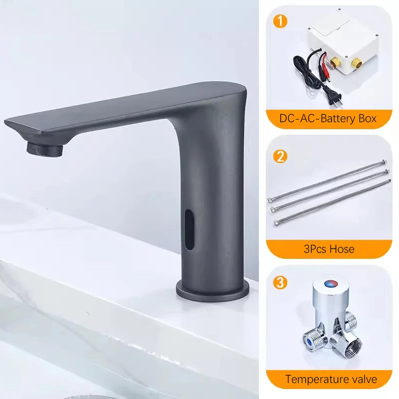 NEW 3 Colors Automatic Sensor Touchless Bathroom Faucet, Modern Basin Faucet for Sink 1 Hole, Waterfall Single Hole Bathroom Sink Faucet Home Bathroom Kitchen Washing Accessories
