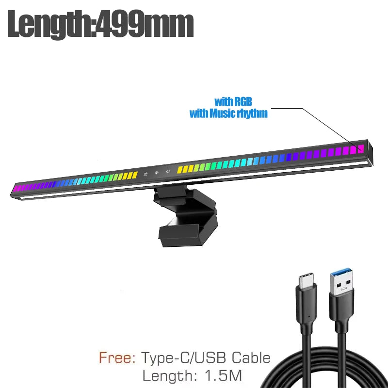 NEW 60cm RGB LED Computer Monitor Curved/Straight Light Bar Music Rhythm Eyes Protection Screen Hanging Light Dimming Atmosphere Night Lamp For Game/Study/Work Home Office Work