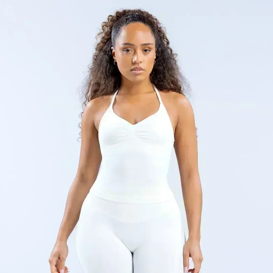 NEW Arrivals 2PCS Set 10 Colors Padded Sleeveless T-Shirt with Halter Collar Hip Pants Summer Sportswear Women Fitness Yoga Pilates Suit Outdoor Hiking Running Sports Clothes