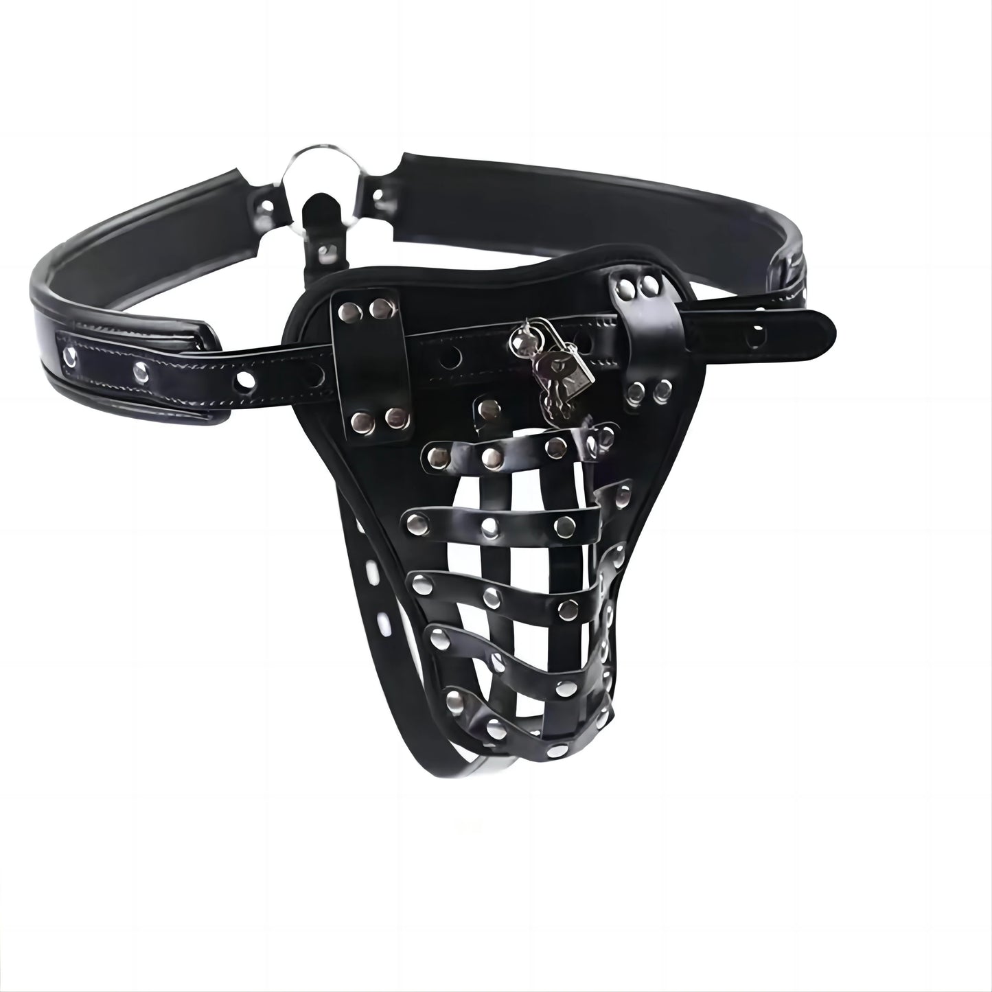 Adult BDSM PU Leather Male Chastity Cage Belt Device Pants Underwear Lock Penis Rings Bondage Erotic Sex Toys for Men Adults Games