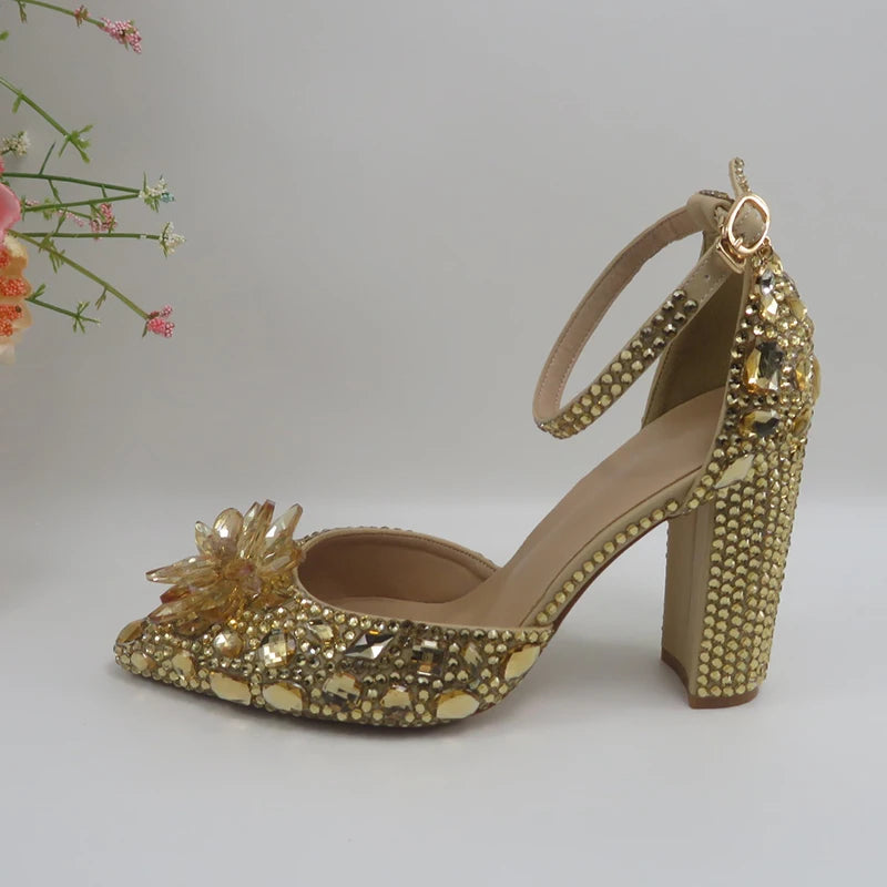 Low-Price Sales are Limited NEW Luxury Champagne Gold Wedding Shoes and Purse Set Women Bridal Fashion High Pumps Party Shoe and Bag Ankle Strap Ladies Luxury Fashion Apparel Accessories Clothing Supplies