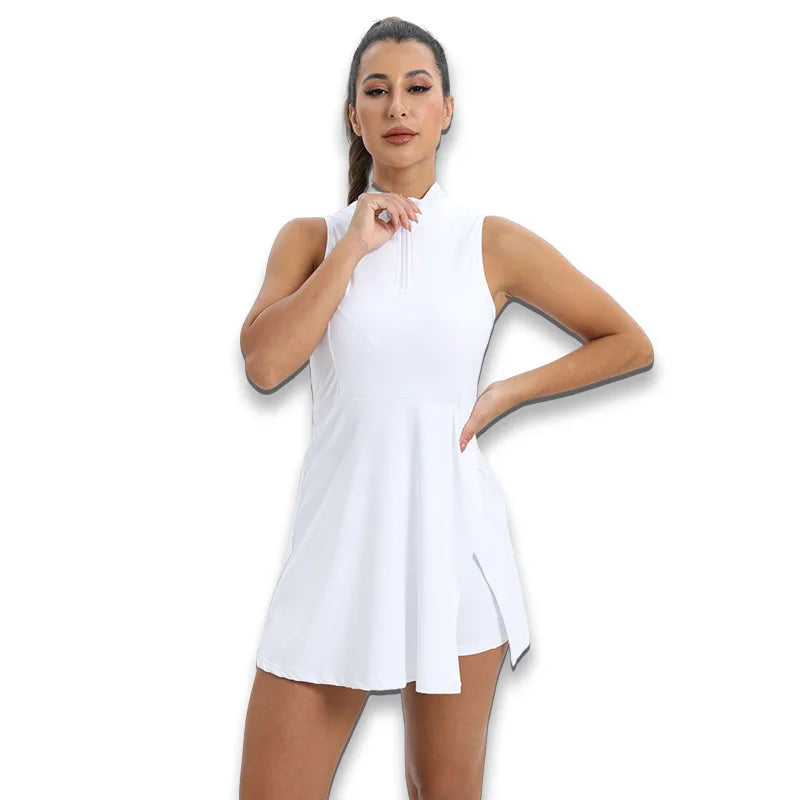 Tennis Yoga Golf Uniform, Built-in Shorts, Lapel Waist, Fitness Breathable Sleeveless Sports Training Uniform, Tennis Sports Dress