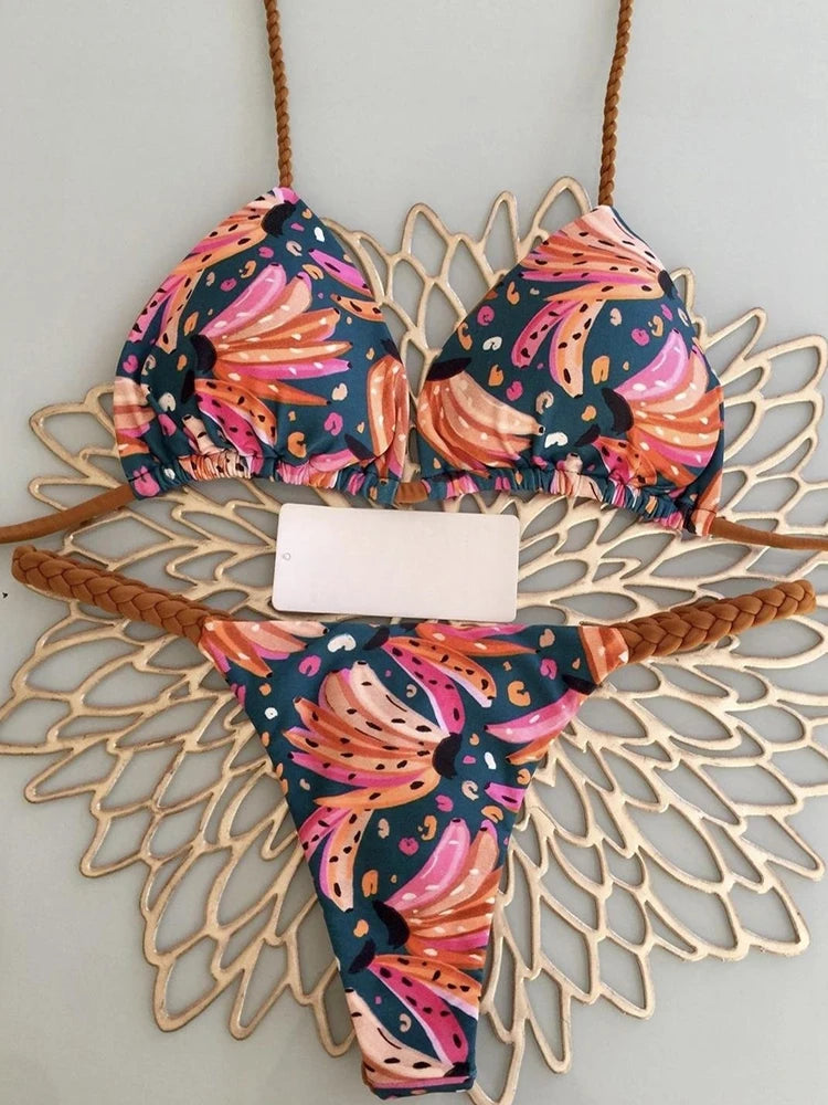 Swimwear Women Leopard Print Brazilian Bikini Set Sexy Thong Swimsuit Two Pieces Bathing Suit Women Beach Wear RUOTONGSEPT