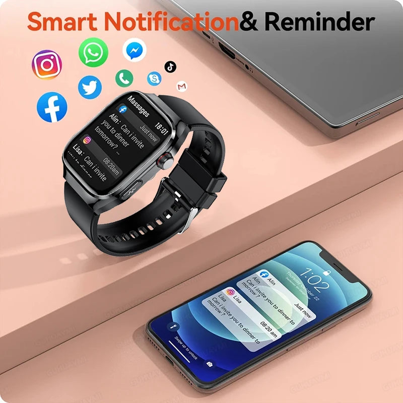 New Uric Acid Blood Fat Blood Oxygen Heart Rate Smart Watch Men Blood Sugar ECG+PPG Blood Pressure Bluetooth Call Sports for Xiaomi Health Watch Medical Accessories Supplies Health Care Products