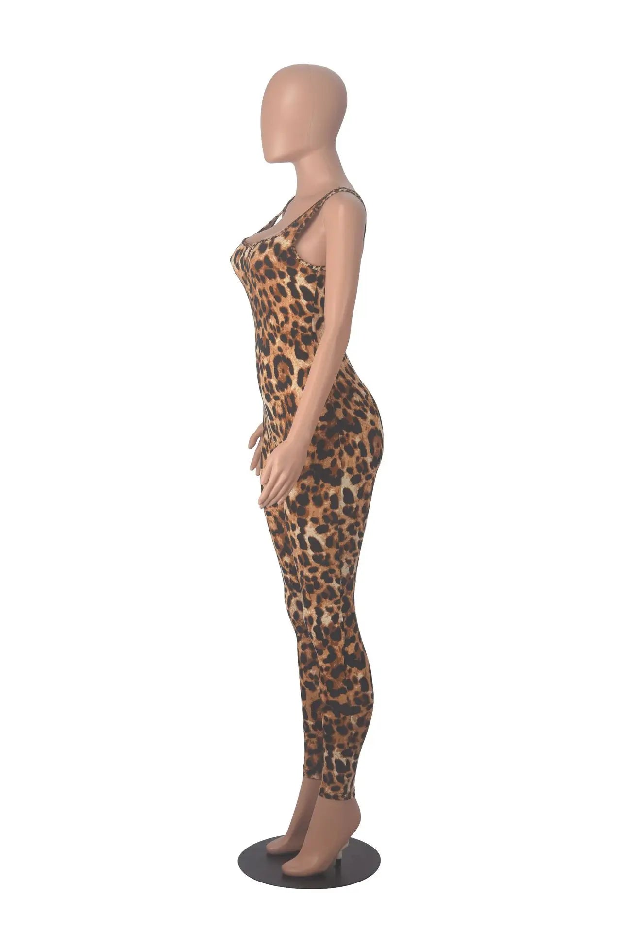 NEW S-2XL 5 Colors Leopard/Snakeskin Women Sexy Sleeveless Bodysuit Threaded Square Neck Open Back Hip Lifting Slim Fit Jumpsuit Girls Streetwear Sexy Fashion Clothing Supplies